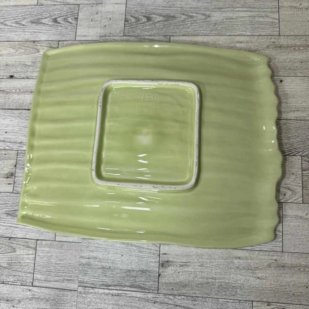 Crate&Barrel Green Asparagus Shaped Rectangular Serving Dish‎